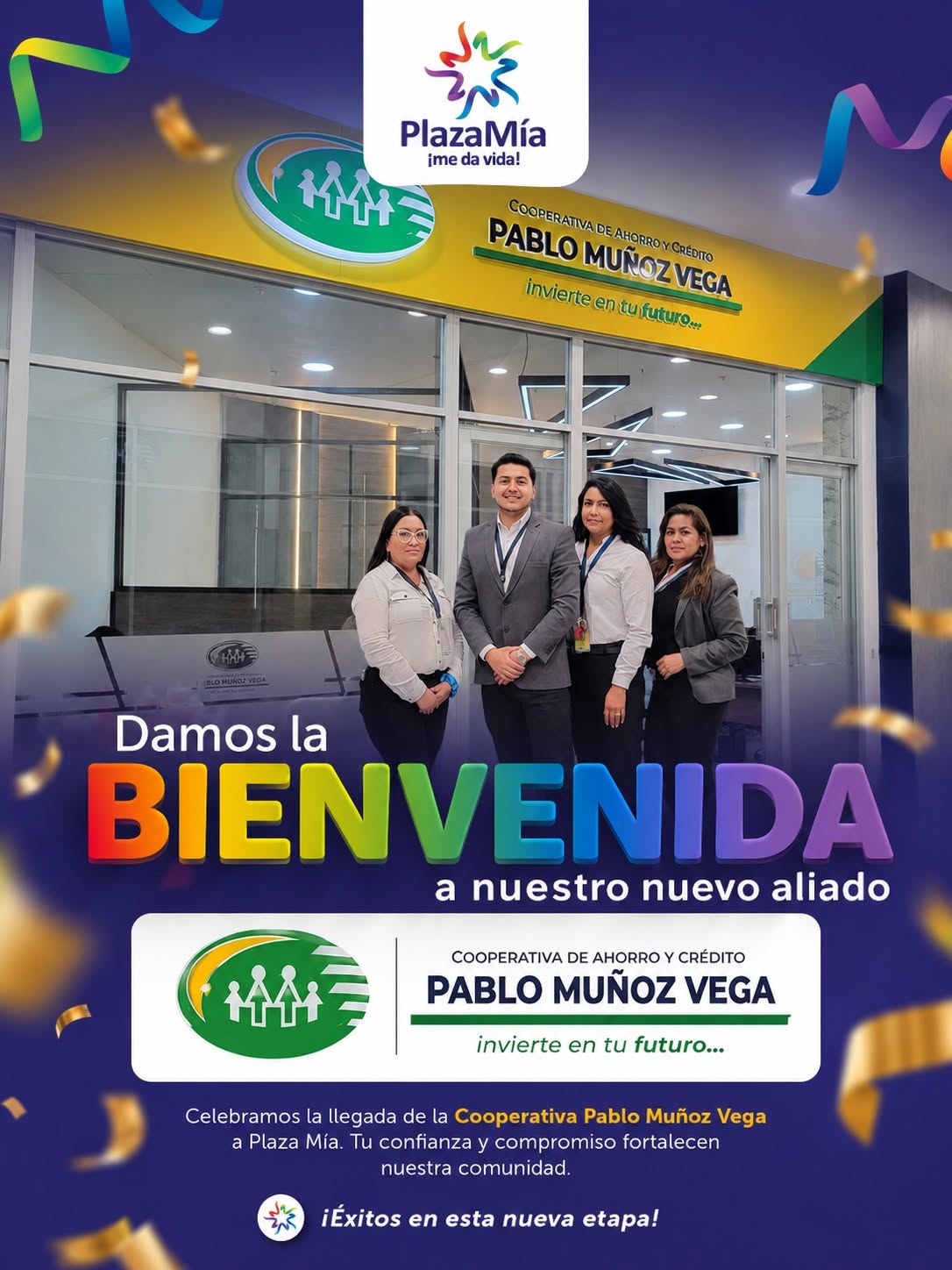 Bienvenida Cooperativa Pablo Muñoz Vega en Plaza Mía, Tumbaco